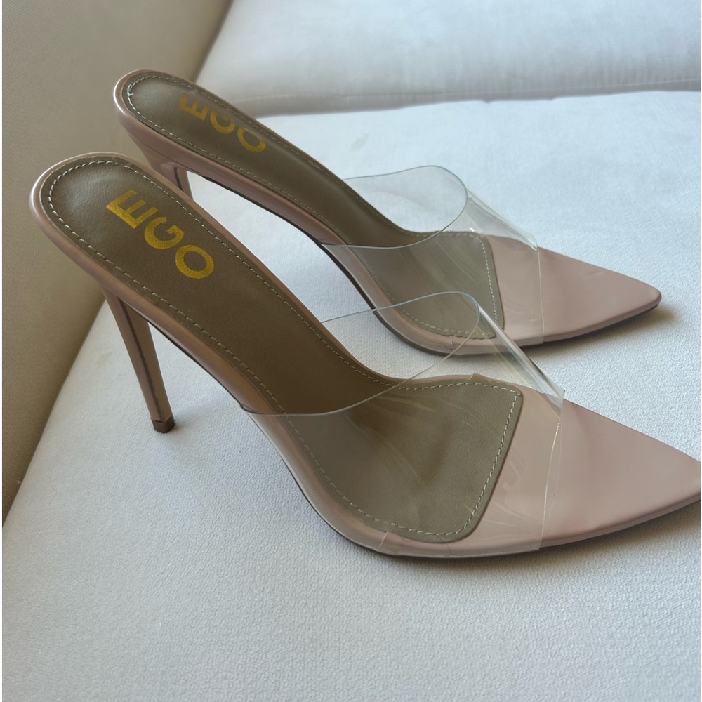 EGO Peep Toe Clear Heel Mule In Nude